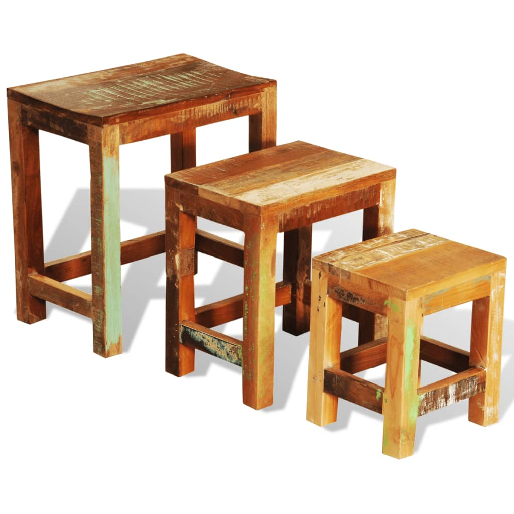 Tavolini Impilabili Set 3 pz in Legno Vintage di Recupero - homemem39