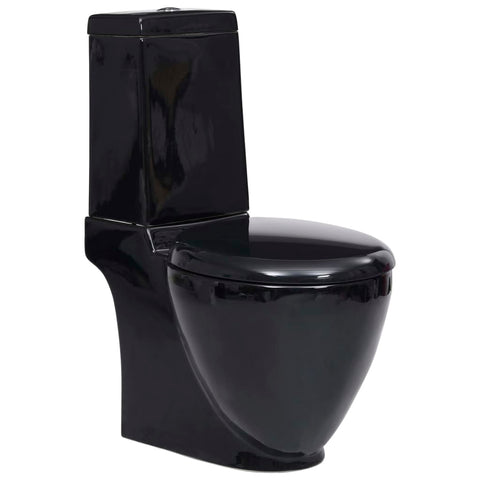 Vaso WC in Ceramica da Bagno Rotondo Base con Scarico Nero - homemem39