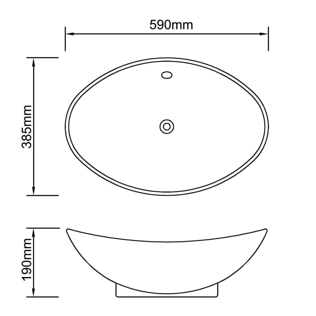 Lavello Ovale in Ceramica di Lusso Nero Troppopieno 59x38,5 cm - homemem39