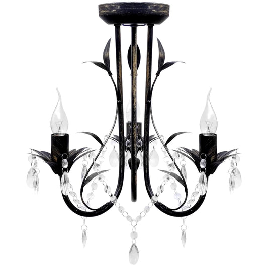 Lampadario Art Nouveau Nero Metallo Perline Cristallo e Lampadine E14 - homemem39