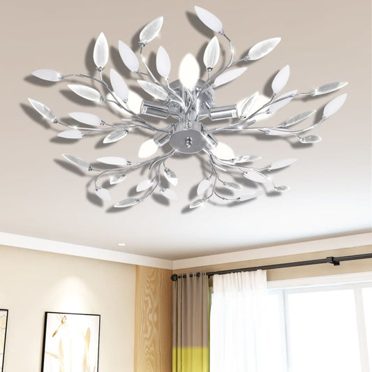 Lampada da Soffitto Bianca Trasparente Cristalli Acrilici 5 E14 - homemem39