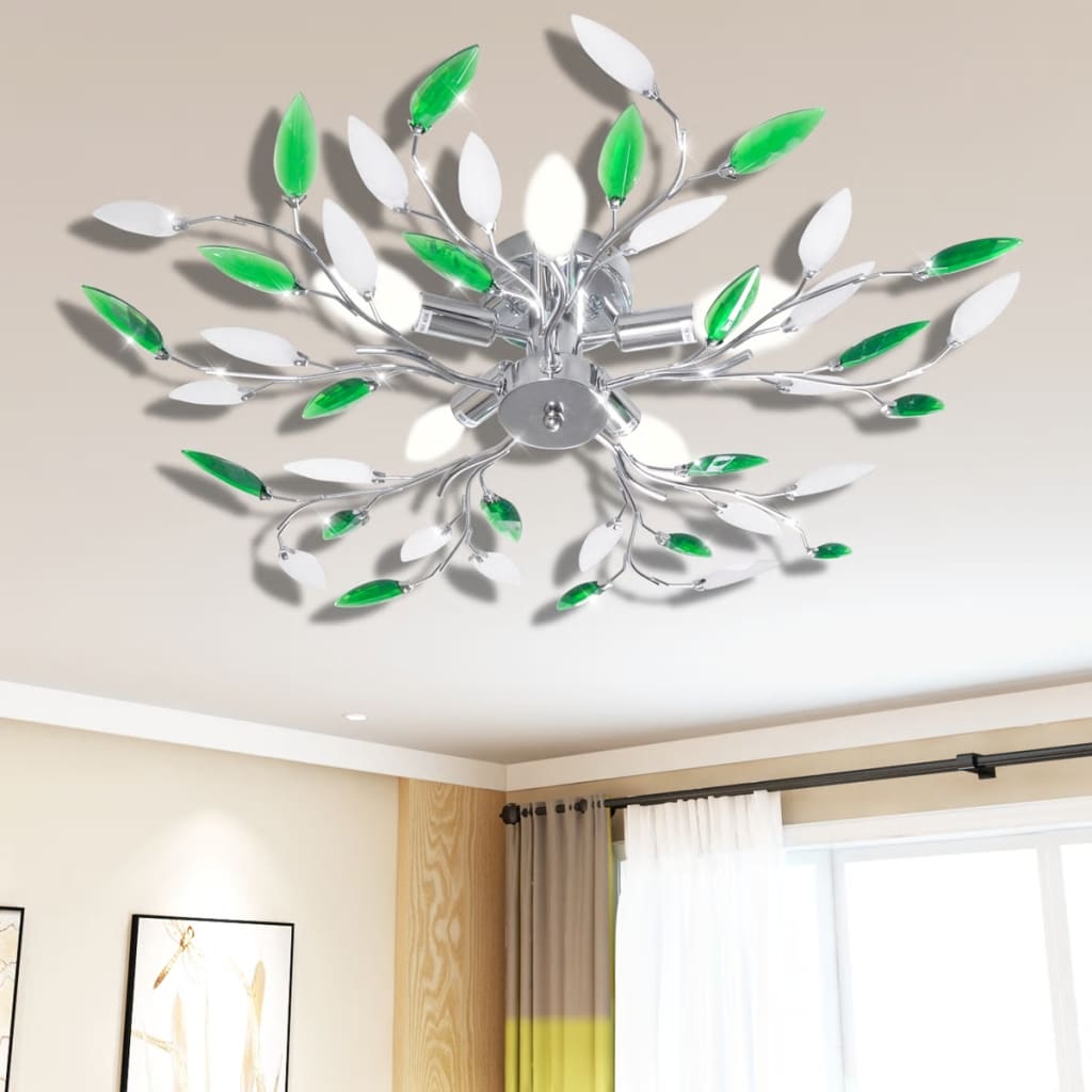 Lampada da Soffitto Verde e Bianco in Cristalli Acrilici 5 E14 - homemem39