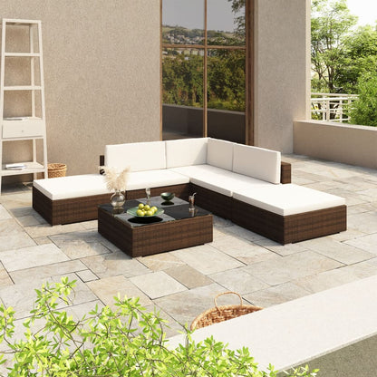 Set Divani da Giardino 6 pz con Cuscini in Polyrattan Marrone - homemem39