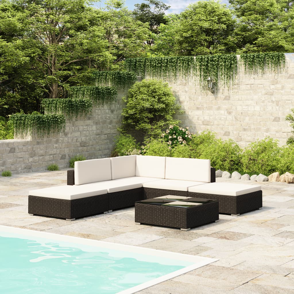 Set Divani da Giardino 6 pz con Cuscini in Polyrattan Nero - homemem39