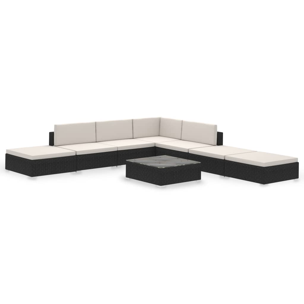 Set Divani da Giardino 8 pz con Cuscini in Polyrattan Nero - homemem39