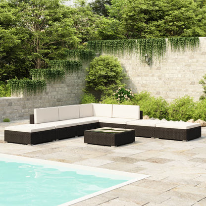 Set Divani da Giardino 8 pz con Cuscini in Polyrattan Nero - homemem39