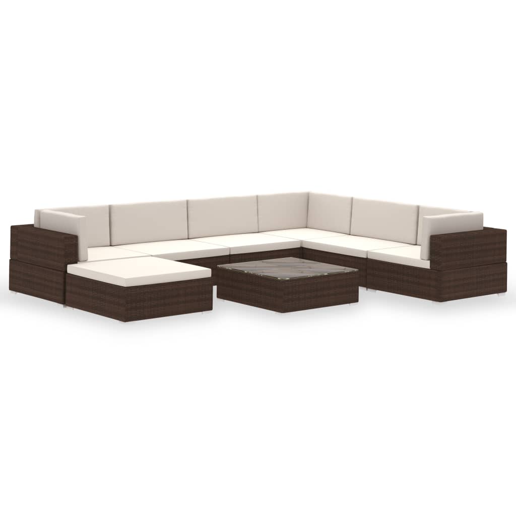 Set Divani da Giardino 8 pz con Cuscini in Polyrattan Marrone - homemem39