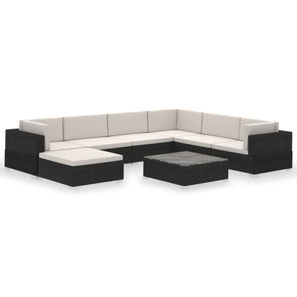 Set Divani da Giardino 8 pz con Cuscini in Polyrattan Nero - homemem39