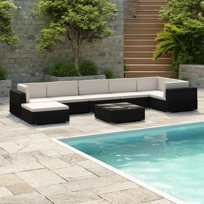 Set Divani da Giardino 8 pz con Cuscini in Polyrattan Nero - homemem39