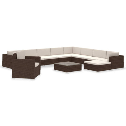 Set Divani da Giardino 12 pz con Cuscini in Polyrattan Marrone - homemem39