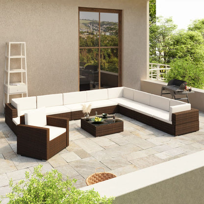 Set Divani da Giardino 12 pz con Cuscini in Polyrattan Marrone - homemem39