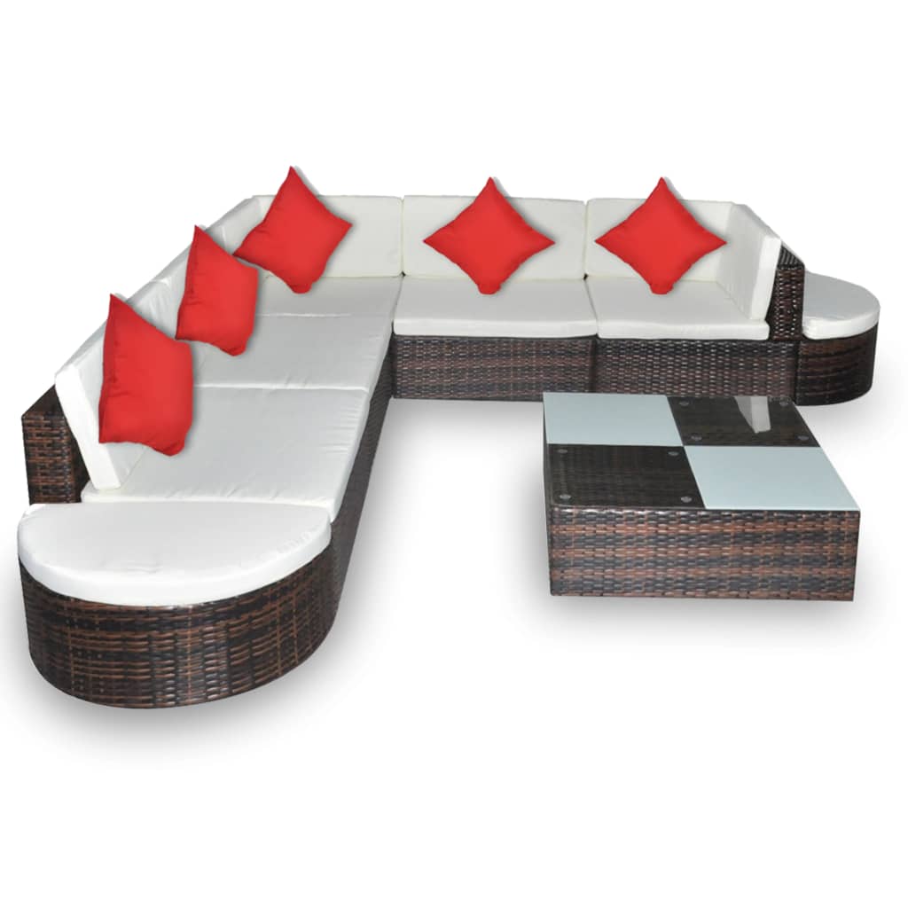 Set Divani da Giardino 8 pz con Cuscini in Polyrattan Marrone - homemem39