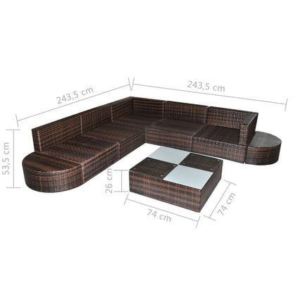 Set Divani da Giardino 8 pz con Cuscini in Polyrattan Marrone - homemem39