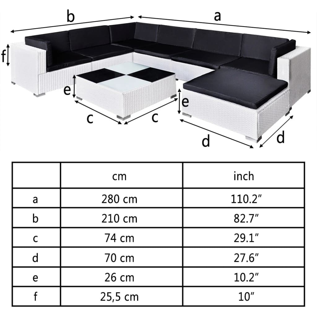 Set Divani da Giardino 8 pz con Cuscini in Polyrattan Bianco - homemem39