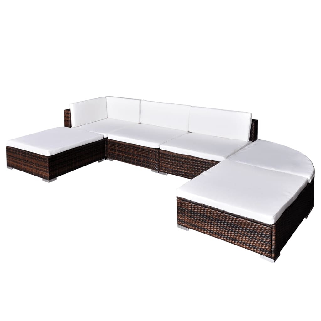 Set Divani da Giardino 6 pz con Cuscini in Polyrattan Marrone - homemem39