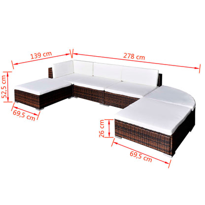 Set Divani da Giardino 6 pz con Cuscini in Polyrattan Marrone - homemem39