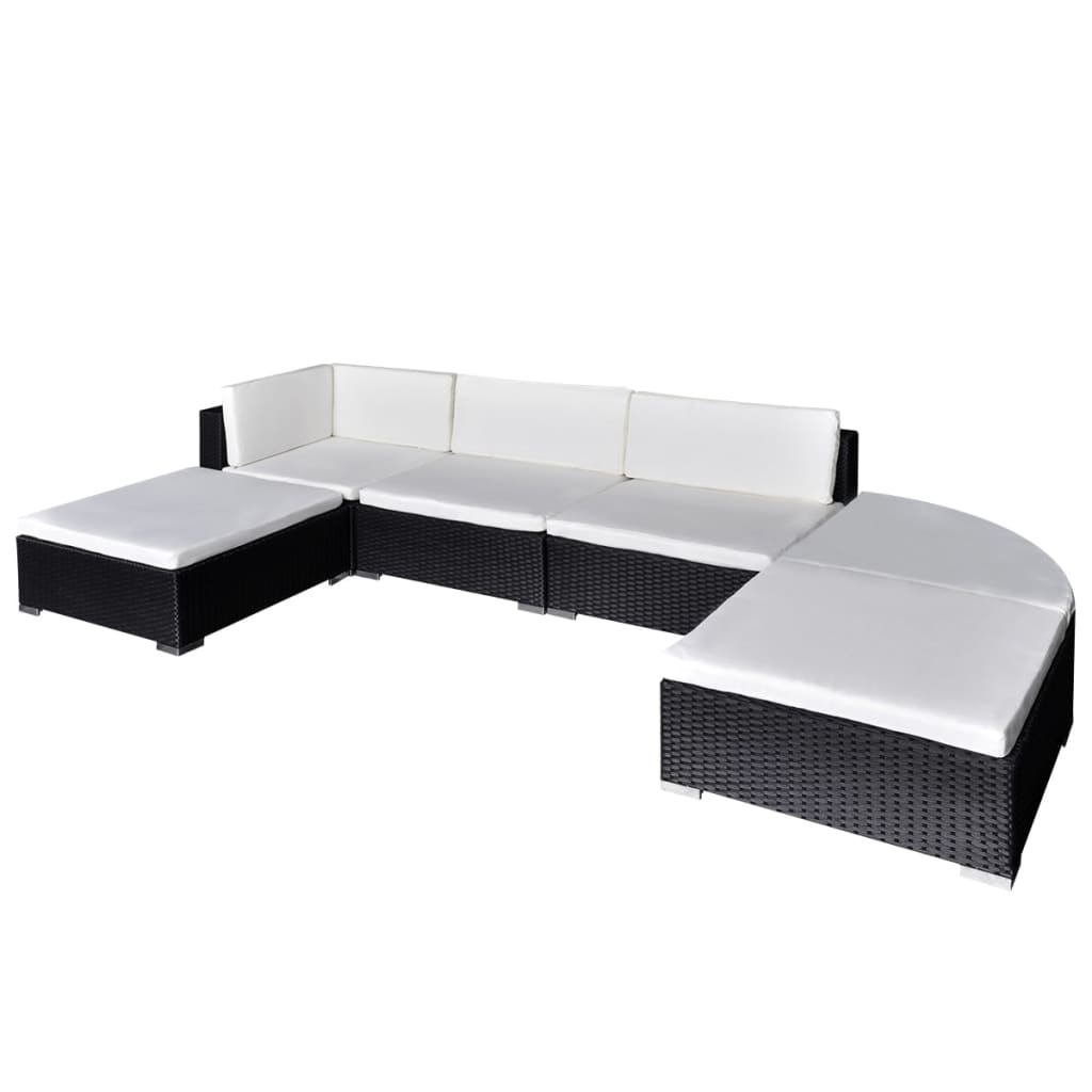 Set Divani da Giardino 6 pz con Cuscini in Polyrattan Nero - homemem39