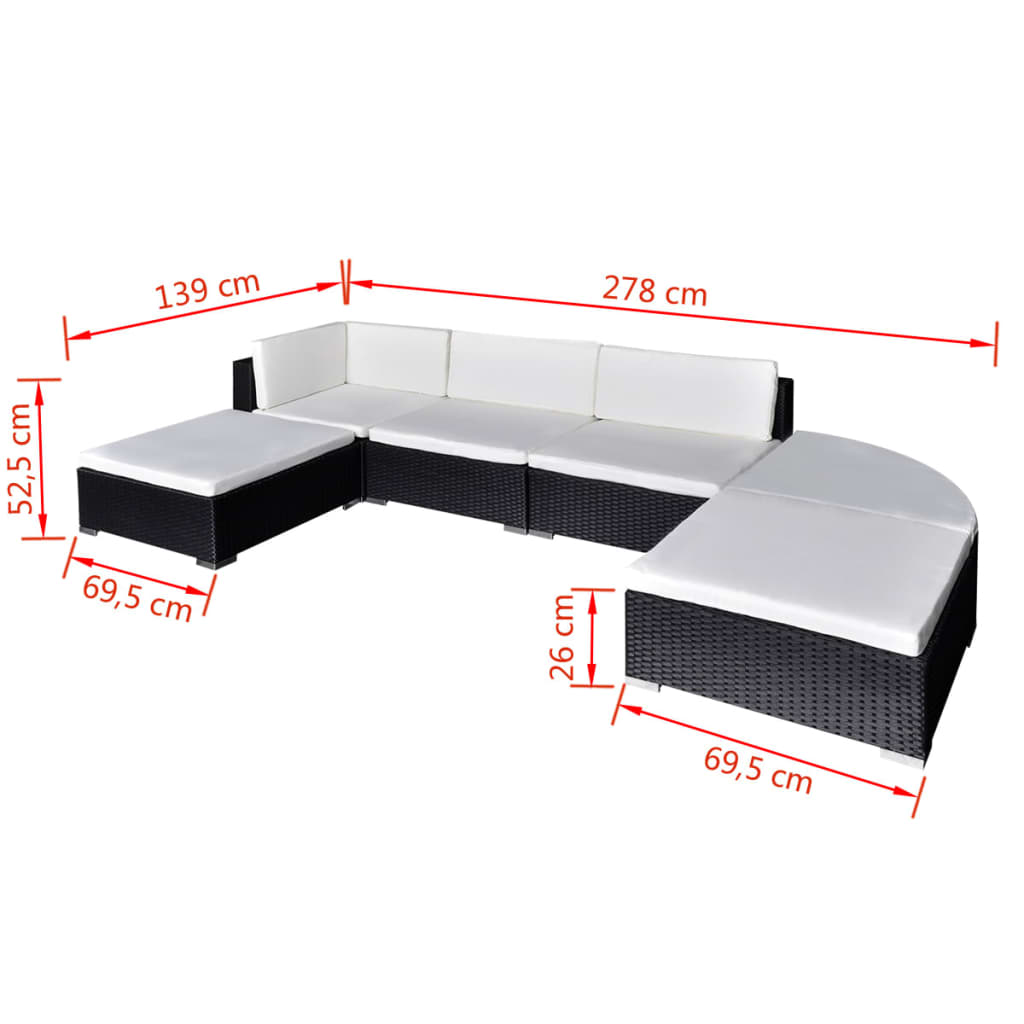 Set Divani da Giardino 6 pz con Cuscini in Polyrattan Nero - homemem39