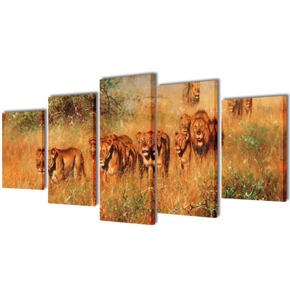 5 pz Set Stampa su Tela da Muro Leoni 100 x 50 cm - homemem39