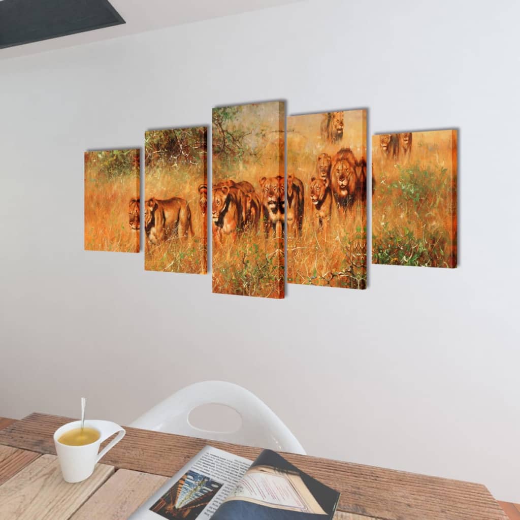 5 pz Set Stampa su Tela da Muro Leoni 100 x 50 cm - homemem39