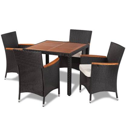 Set da Pranzo da Giardino 5 pz con Cuscini in Polyrattan Nero - homemem39