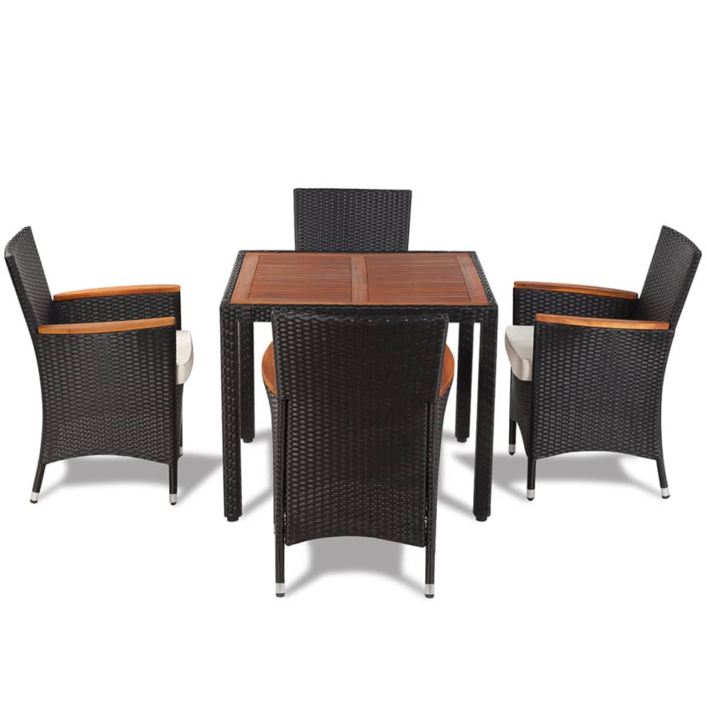 Set da Pranzo da Giardino 5 pz con Cuscini in Polyrattan Nero - homemem39