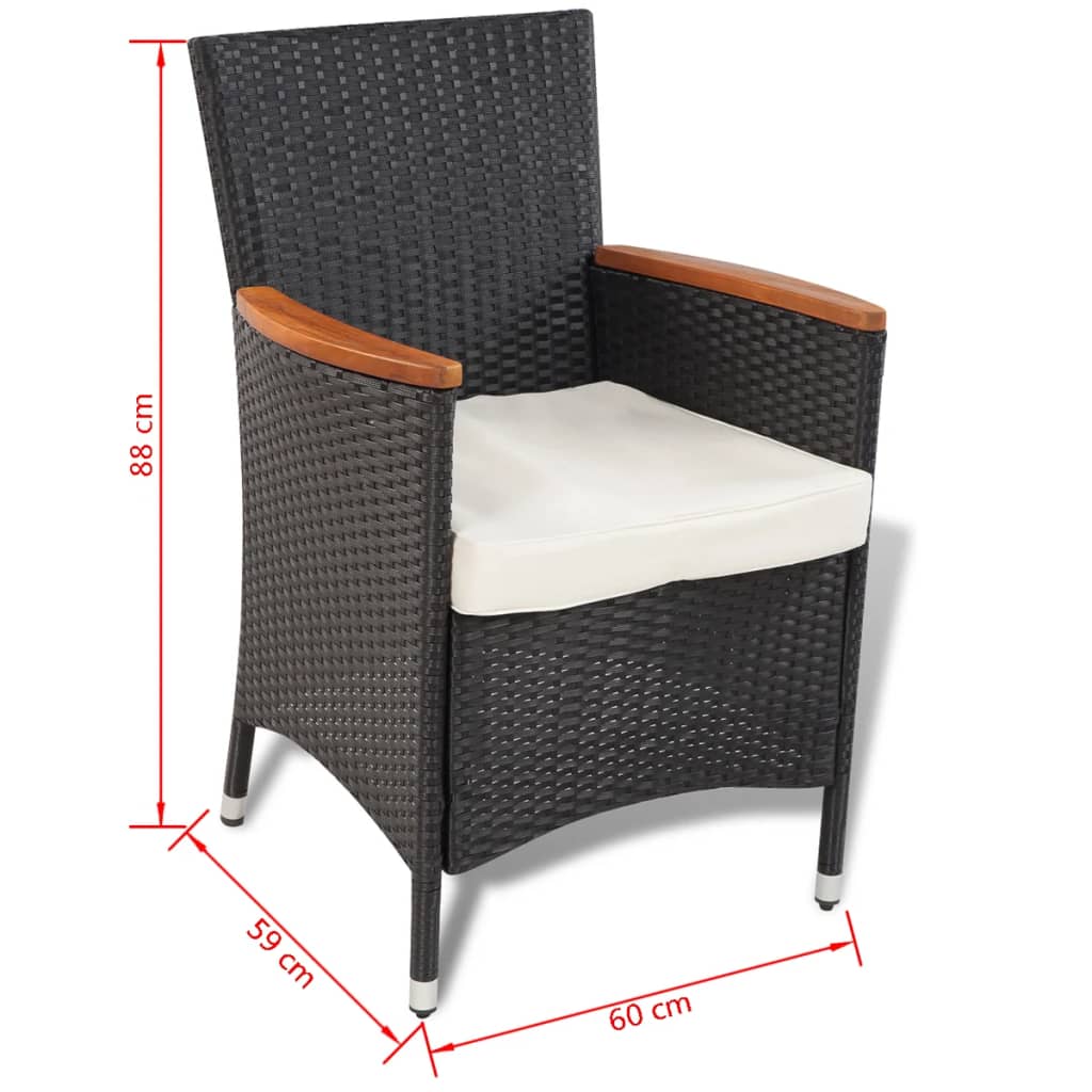 Set da Pranzo da Giardino 5 pz con Cuscini in Polyrattan Nero - homemem39