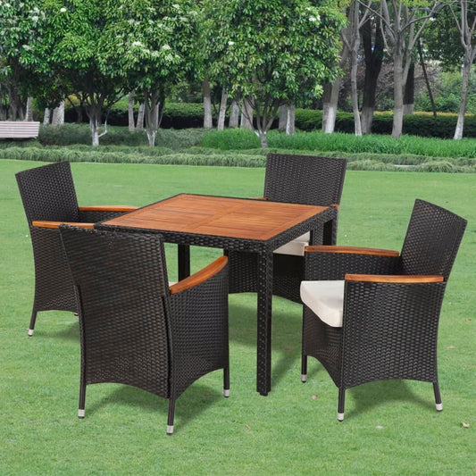 Set da Pranzo da Giardino 5 pz con Cuscini in Polyrattan Nero - homemem39