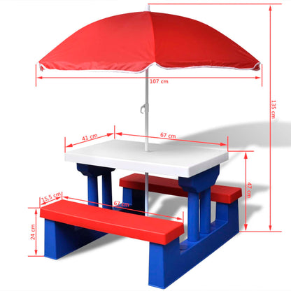 Tavolo e Panchine Picnic per Bambini con Parasole Multicolore - homemem39