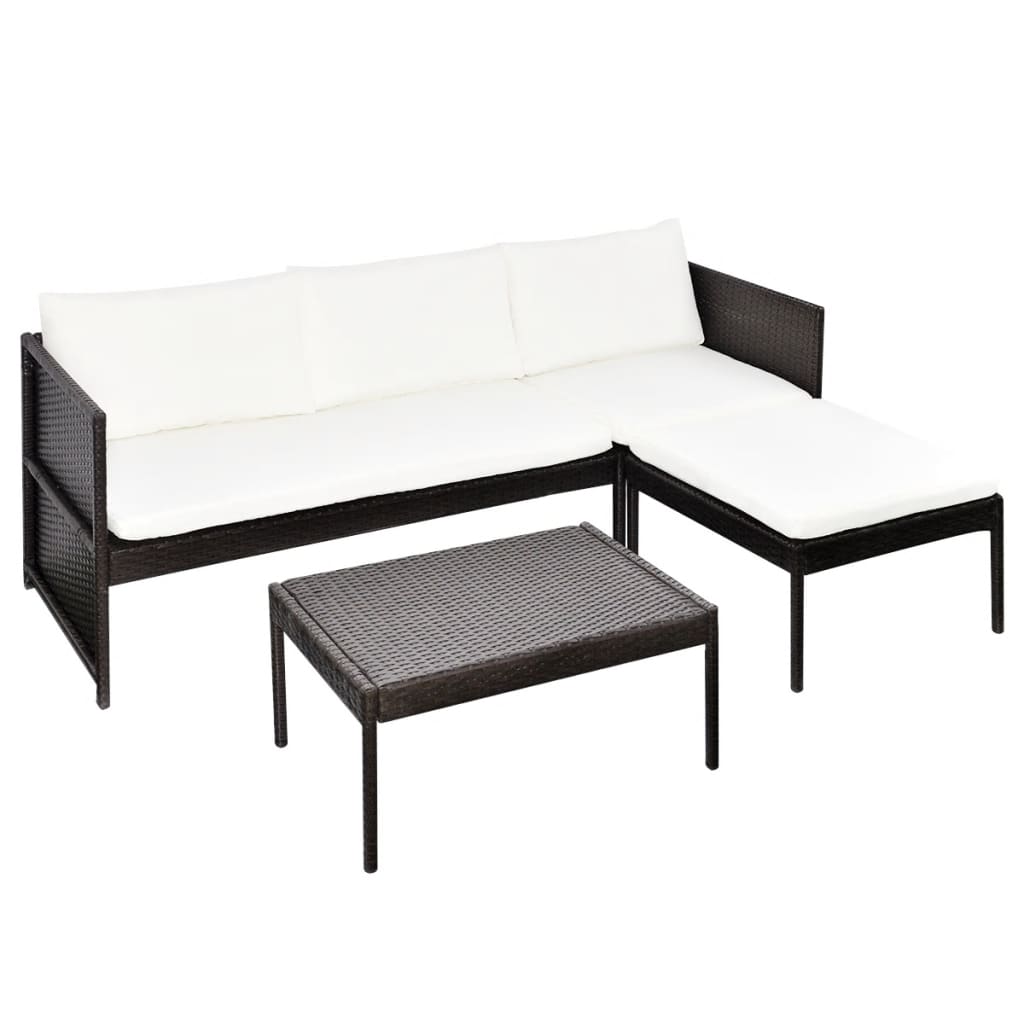 Set Divani da Giardino 3 pz con Cuscini in Polyrattan Marrone - homemem39