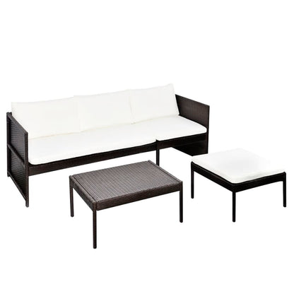 Set Divani da Giardino 3 pz con Cuscini in Polyrattan Marrone - homemem39