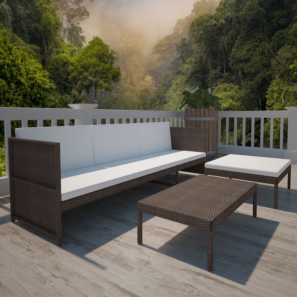 Set Divani da Giardino 3 pz con Cuscini in Polyrattan Marrone - homemem39