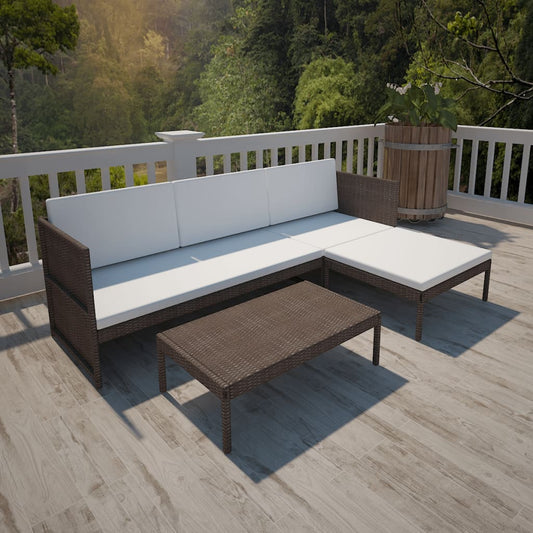 Set Divani da Giardino 3 pz con Cuscini in Polyrattan Marrone - homemem39