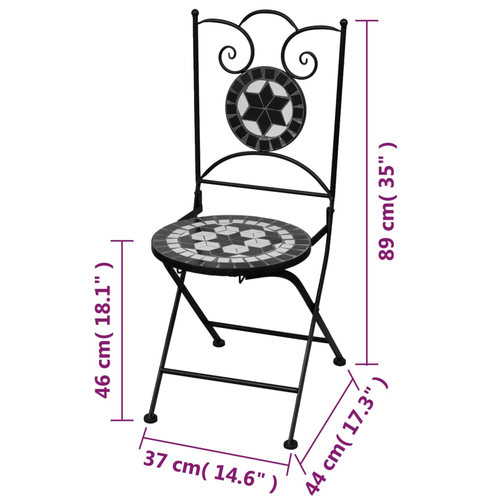 Sedie da Bistrot Pieghevoli 2 pz in Ceramica Nero e Bianco - homemem39