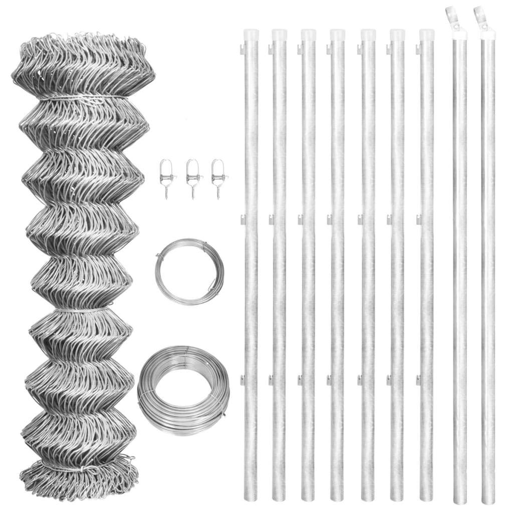 Recinzione in Rete con Pali in Acciaio Zincato 15x1 m Argento - homemem39