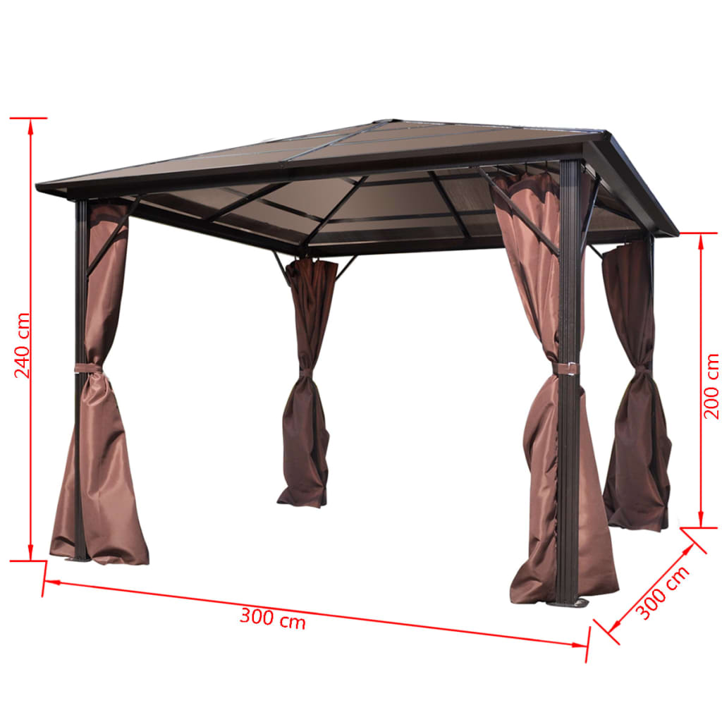 Gazebo con Tenda Marrone in Alluminio 300 x 300 cm - homemem39