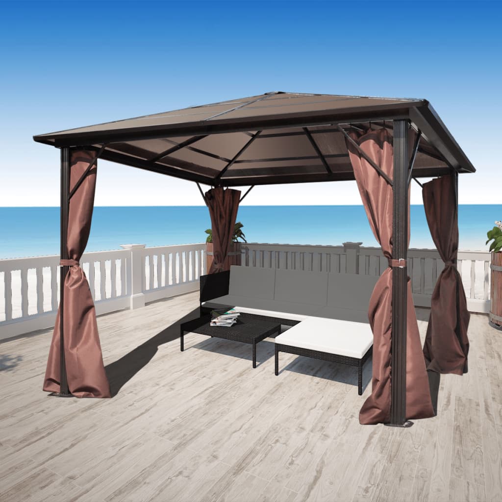 Gazebo con Tenda Marrone in Alluminio 300 x 300 cm - homemem39