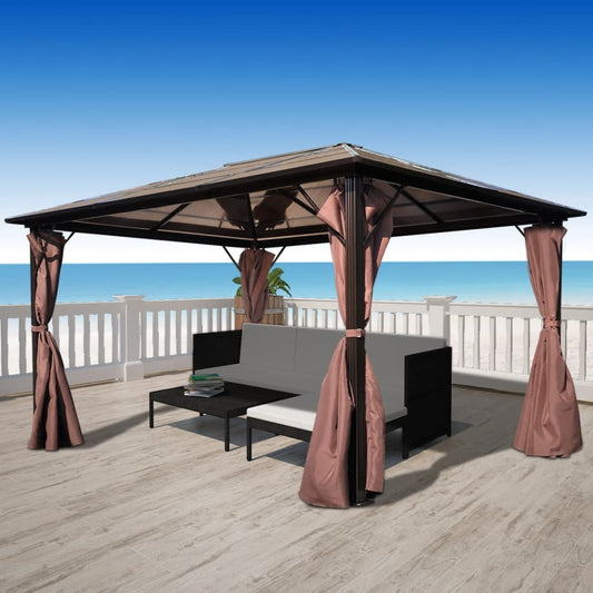 Gazebo con Tenda Marrone in Alluminio 400 x 300 cm - homemem39