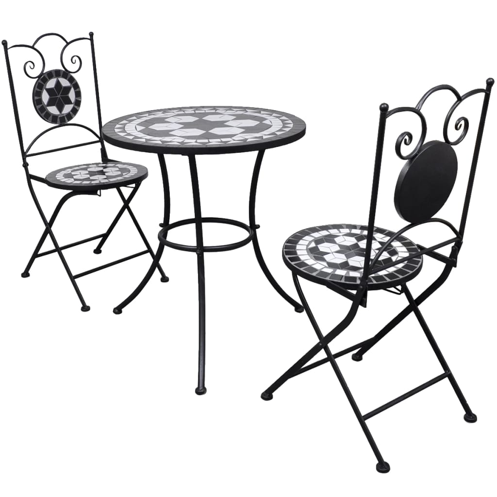 Set da Bistrot 3 pz in Piastrelle di Ceramica Nero e Bianco - homemem39