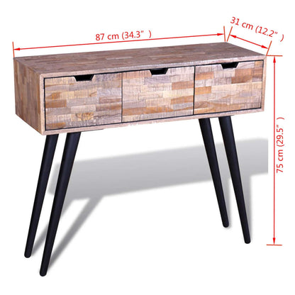 Tavolo Consolle con 3 Cassetti in Legno di Recupero di Teak - homemem39