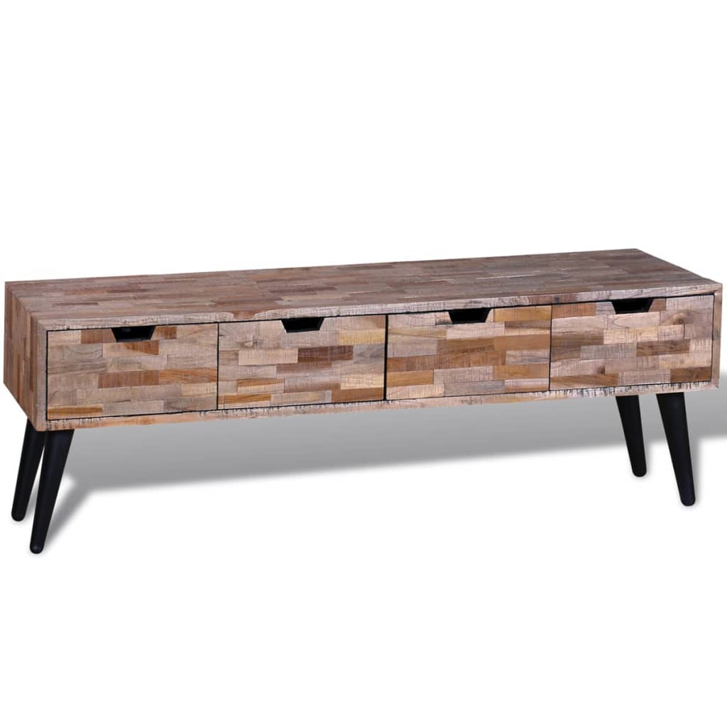 Armadietto consolle TV con 4 cassetti in legno anticato di teak - homemem39