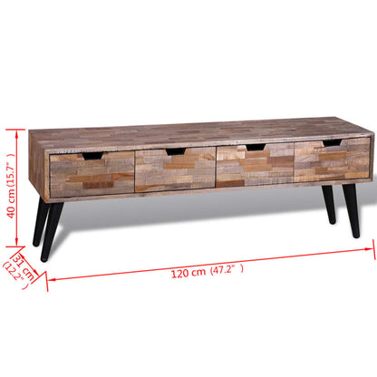 Armadietto consolle TV con 4 cassetti in legno anticato di teak - homemem39