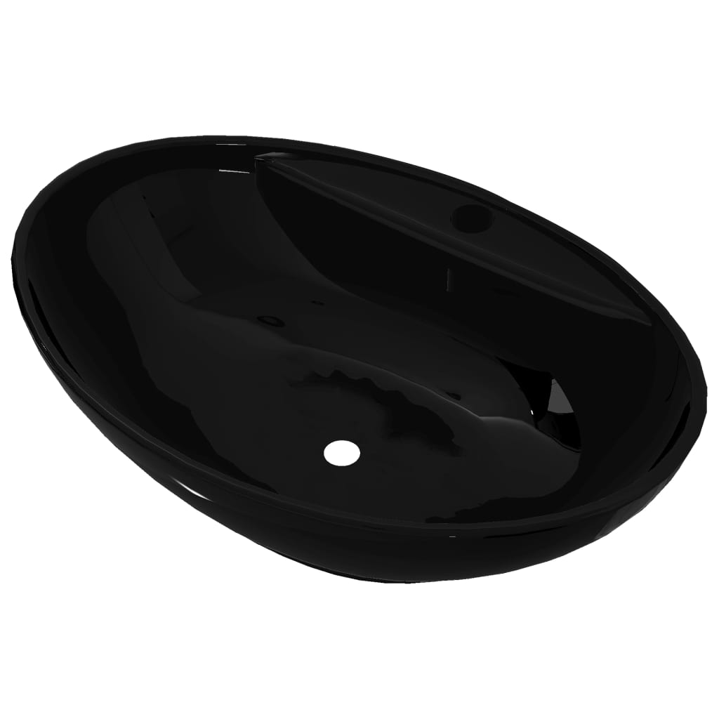 Lavandino per bagno in Ceramica nera ovale con Foro di trabocco - homemem39