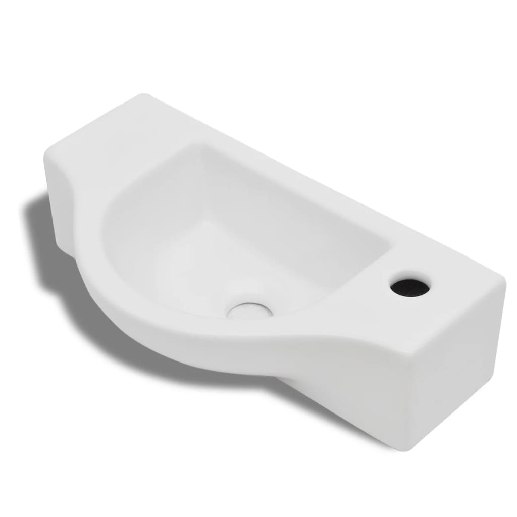 Lavandino Bagno in Ceramica con Foro per Rubinetto Bianco - homemem39