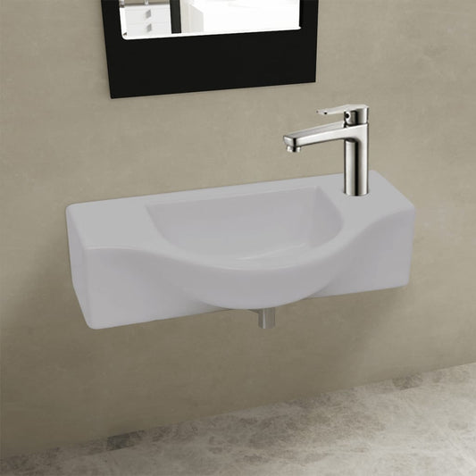 Lavandino Bagno in Ceramica con Foro per Rubinetto Bianco - homemem39