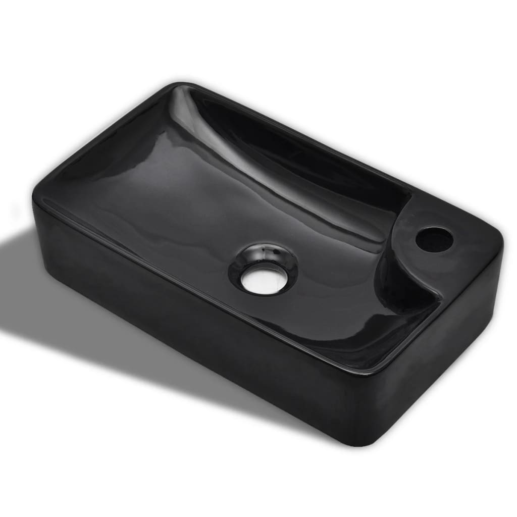 Lavandino Bagno in Ceramica Nera con Foro per Rubinetto - homemem39