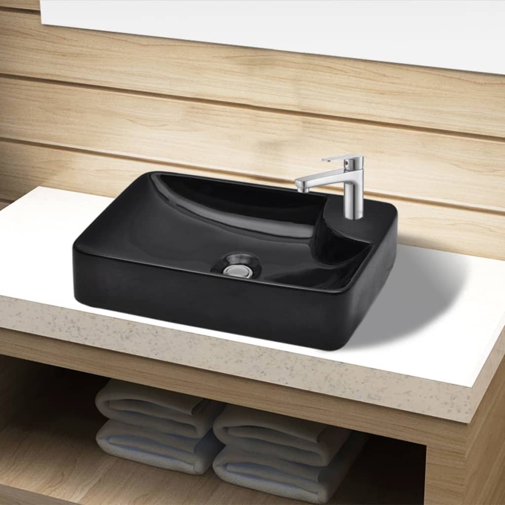 Lavandino Bagno in Ceramica Nera con Foro per Rubinetto - homemem39