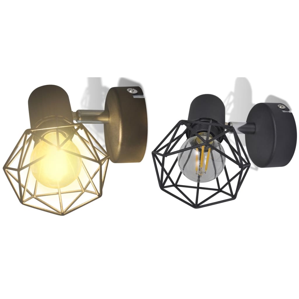 Set 2 Applique con Rete in Stile Industriale Nero Lampadina LED - homemem39