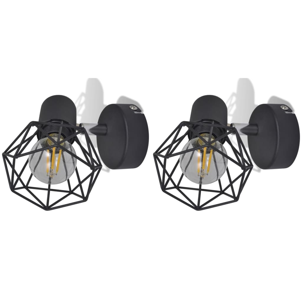 Set 2 Applique con Rete in Stile Industriale Nero Lampadina LED - homemem39