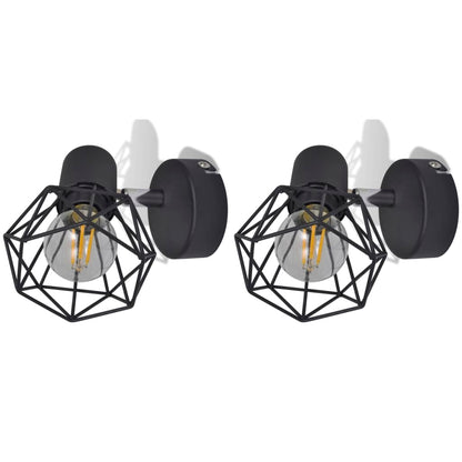 Set 2 Applique con Rete in Stile Industriale Nero Lampadina LED - homemem39